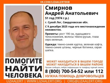 Продолжаются поиски пропавшего в Сухом Логу 51-летнего Андрея Смирнова