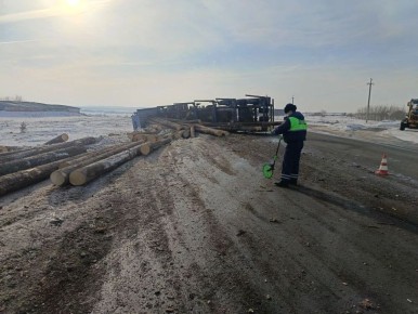 Сотрудники Госавтоинспекции выясняют обстоятельства опрокидывания лесовоза в Туринском районе