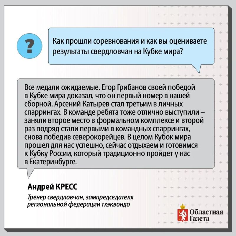 «У нашей сборной огромный потенциал»: тренер свердловских тхэквондистов Андрей Кресс подвел итоги Кубка мира «У нашей сборной огромный потенциал»: тренер свердловских тхэквондистов Андрей Кресс подвел итоги Кубка мира